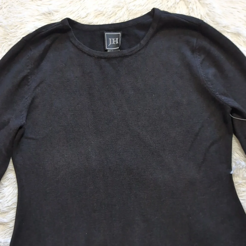 NWT JH Black Knit A Line Sweater Dress With Contrast Striped Hems Size Medium